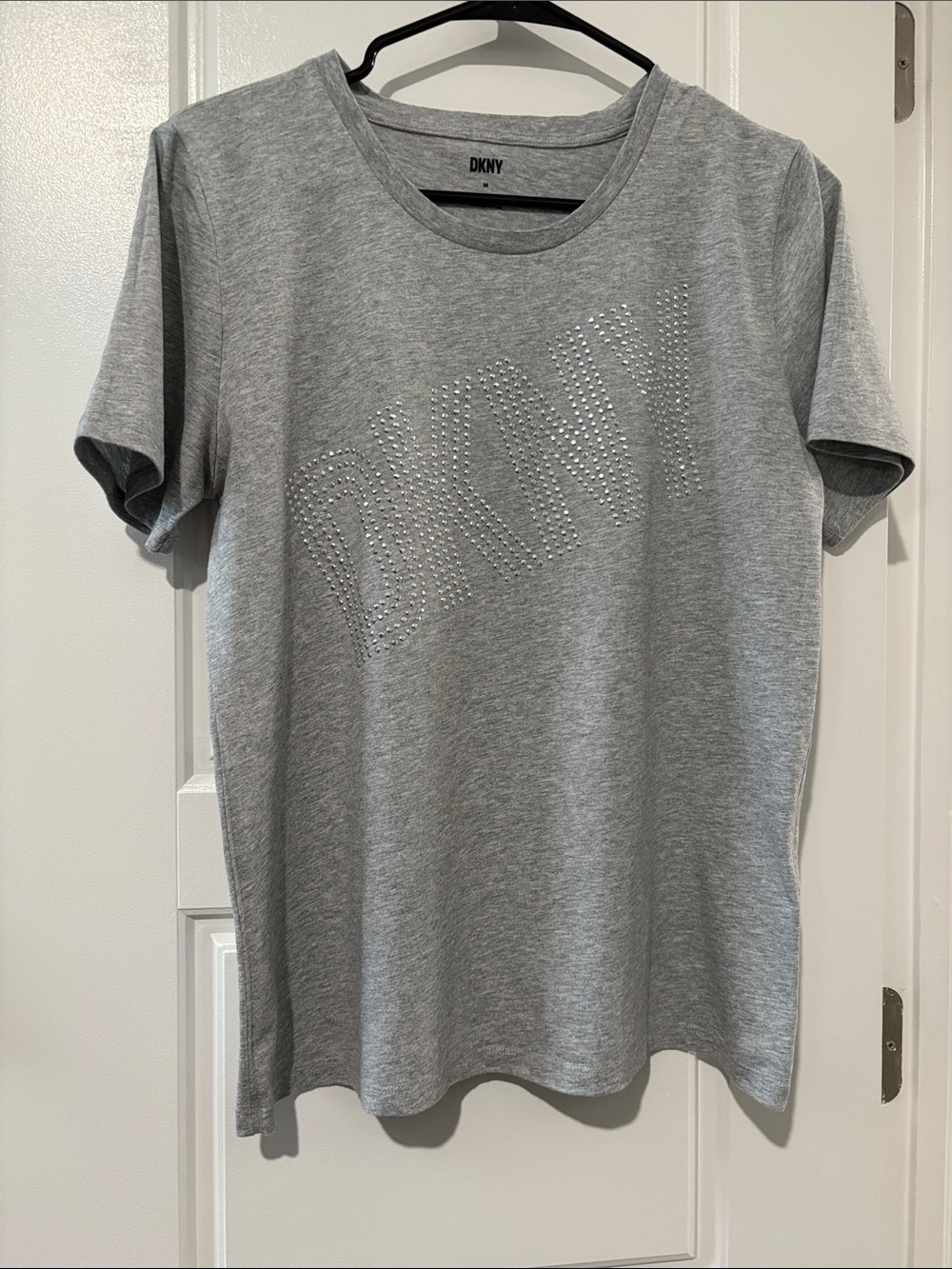 DKNY Gray Short-Sleeve Crew with Rhinestone Logo